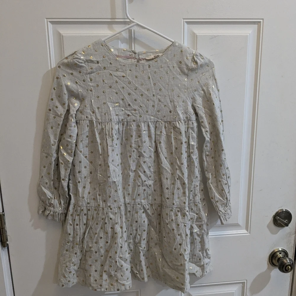 Mini Boden Cream Dress with Gold Dots